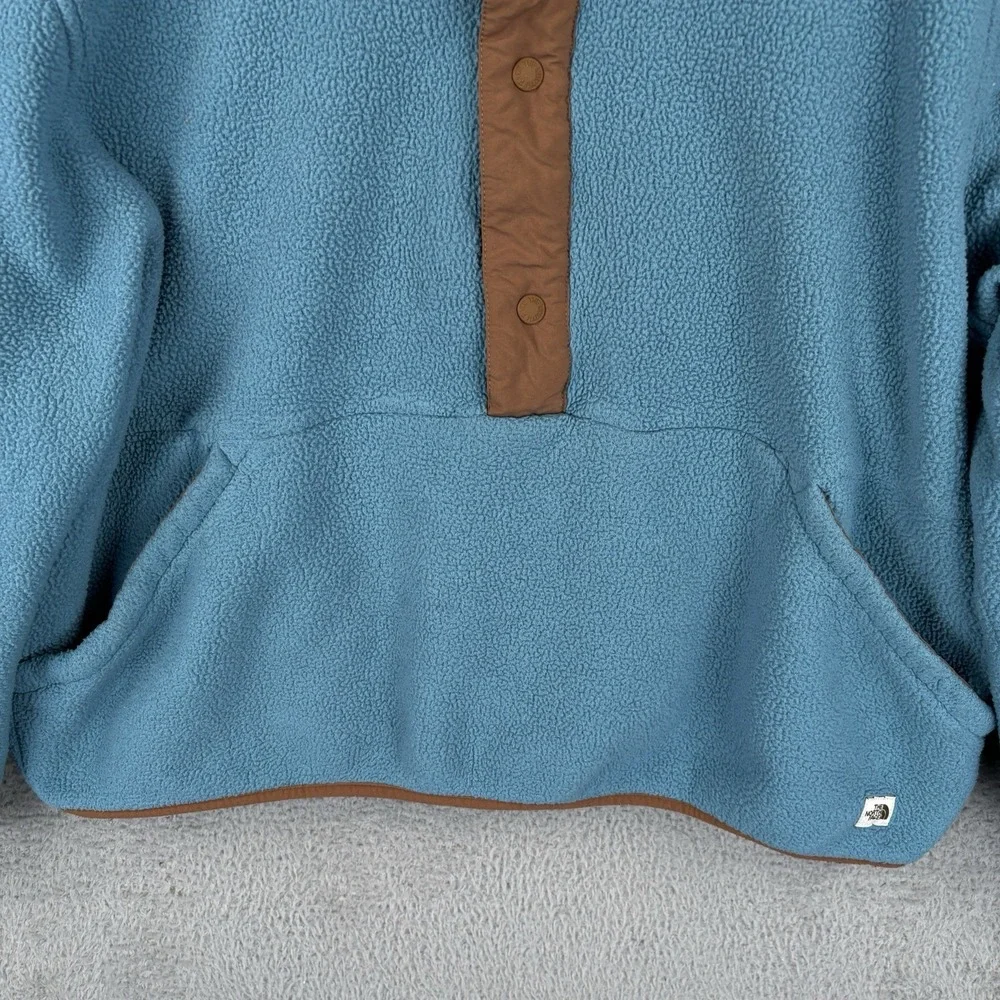 The North Face Carbondale 1/4 Snap Fleece Hoodie Mens XL Storm Blue/Brown